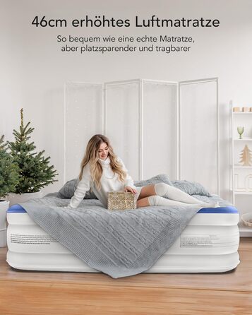 Надувний матрац iDOO Queen 203x152x46 см, самонадувний з електричною помпою, для кемпінгу та відпочинку, максимальне навантаження 295 кг