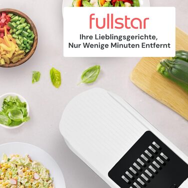 Овочерізка Fullstar Gemüseschneider 6-в-1 з мандаліною та теркою для овочів, фруктів та сиру - біла, компактна