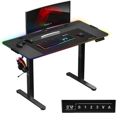 Комп'ютерний стіл Huzaro Hero 8.2 RGB, електричний, LED-підсвітка, регульована висота, 120x60 см, метал, чорний