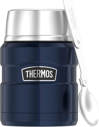 Термос для їжі Thermos Stainless King 470 мл з ложкою, нержавіюча сталь, зберігає тепло 6 годин/холод 24 години, герметичний, для супу та мюслі, підходить для посудомийної машини, Midnight Blue