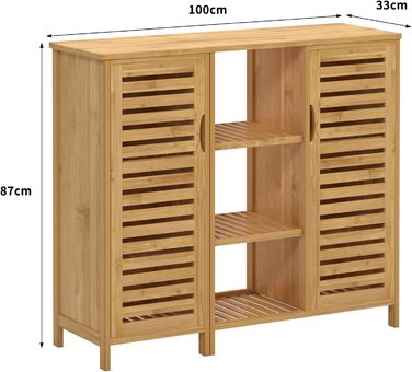 Шафа для ванної кімнати Sogesfurniture з бамбука, шафка для ванної, приліжкова шафка з 4 полицями та жалюзі-дверцятами, шафа для зберігання у ванну кімнату, вітальню, кухню (33x100x87 см)