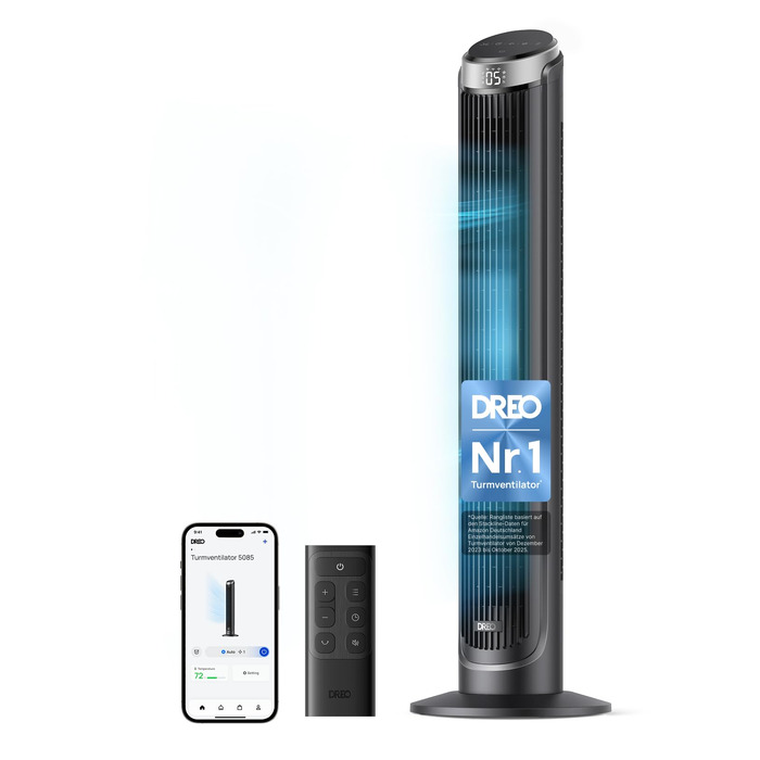 Вентилятор підлоговий Dreo Smart з осциляцією 90°, Wi-Fi, пульт, таймер 12 год, сріблястий