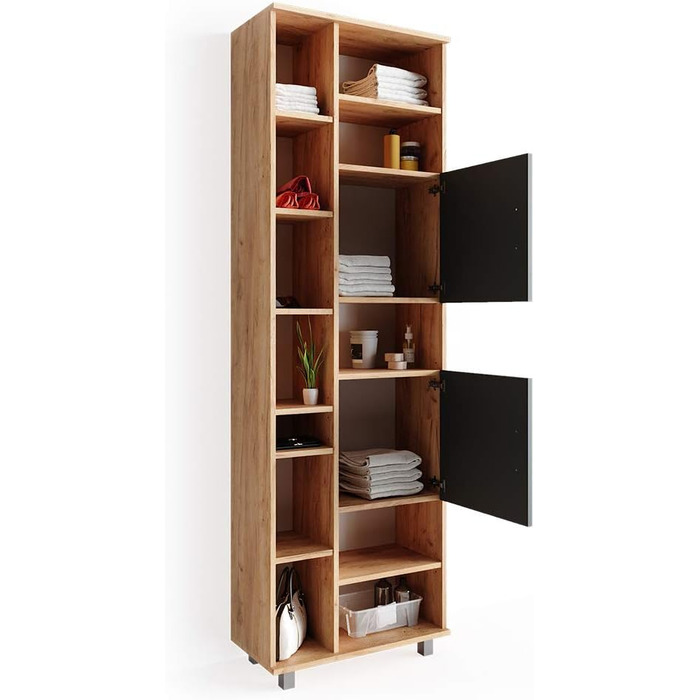 Шафа для ванної Vicco Ilias, дуб/антрацит, 60x190 см, Goldkraft Eiche