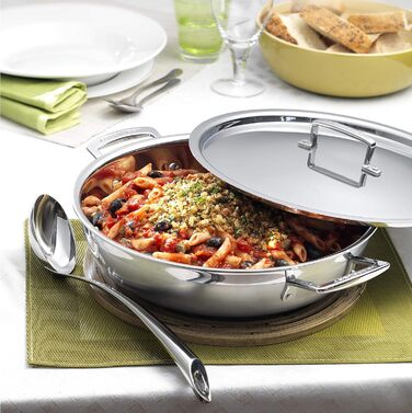 Сковорода Le Creuset з кришкою, 30 см, нержавіюча сталь, для всіх типів плит (індукція, духовка), срібна