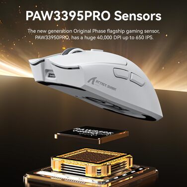 Ігрова миша Attack Shark X1 White: бездротова (BT/2.4G) та дротова, сенсор PixArt PAW3395PRO, 40000 DPI, вага 53г, з RGB док-станцією для зарядки, для Win11/Xbox/PS/Mac