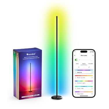 Наноліф Matter Розумна Підлогова Лампа RGB IC LED Диммер, Синхронізація з Музикою, Градієнтні Сцени, 1700lm, Управління через Додаток та Голосові Помічники (Alexa, Apple), Декор для Спальні та Геймінгу (Чорна)