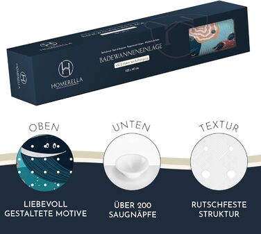 Дитячий килимок для ванни Homerella, антиковзкий, 100% BPA-free, 100x40 см, з 2 гачками, туркус Ocean Friends, для чутливої шкіри, протигрибковий, для малюків, миється