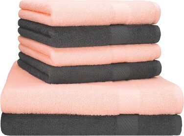Комплект рушників Betz Palermo 6 шт: 2 банних 70x140 см, 4 рушники 50x100 см, сауна-рушник, антрацит/абрикос
