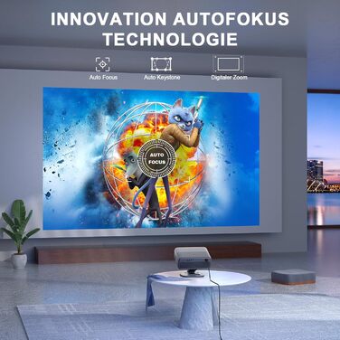 Проектор VISSPL A-28000L 4K з автофокусом та корекцією трапецеїдальних спотворень, 28000 Люмен, WiFi6, Bluetooth, Dolby Audio, Netflix, для домашнього кінотеатру та на відкритому повітрі