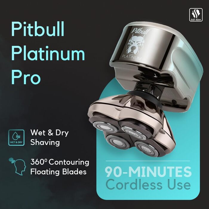 Бритва Skull Shaver Pitbull Platinum Pro - бездротовий, USB-зарядний, для чоловіків.