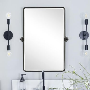 Дзеркало для ванної кімнати TEHOME 61x50.8 см, поворотне, матовий чорний, прямокутне, з металевим каркасом