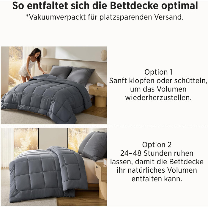 Всесезонна ковдра BEDSURE 240x220 см, стібана ковдра Oeko-TEX, сіра, середньої щільності