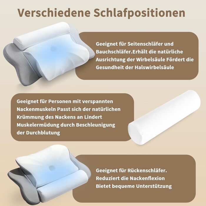 Подушка ортопедична з піною Memory Foam для сну на боці LAMB, 60x32 см, сіра - підтримка шиї та голови при болях у шиї