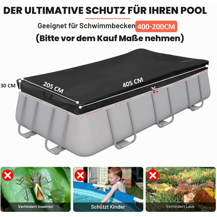 Кругле покривало для басейну Poolabdeckung 420D Ø310 см для басейнів Ø260-305 см, водонепроникний захисний тент з люверсами