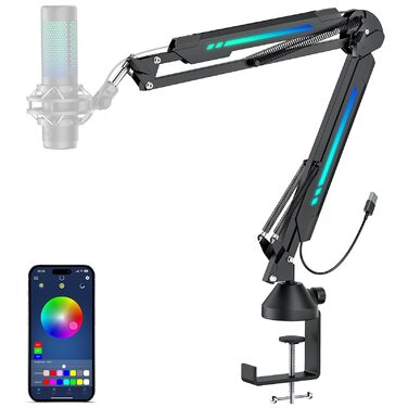 Мікрофон геймерський TONOR T90 з RGB підсвіткою та тримачем - професійний мікрофон для стрімінгу та ігор