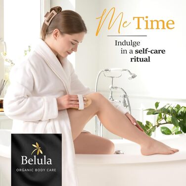 Набір для сухого масажу Belula Premium: щітка для спини з натуральною щетиною, щітка для обличчя та рукавиця для тіла. З подарунковим мішечком та інструкцією для сяючої шкіри