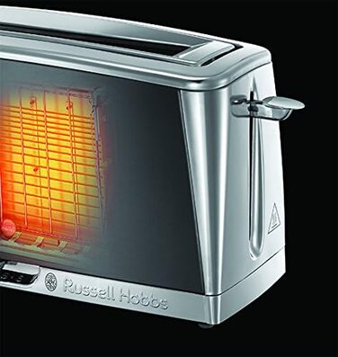 Тостер Russell Hobbs Luna Edelstahl Grau для 2-х скибочок хліба (широкі слоти) з підставкою для булочок, 6 режимів підсмажування, розморожування та підігрів - 23251-56