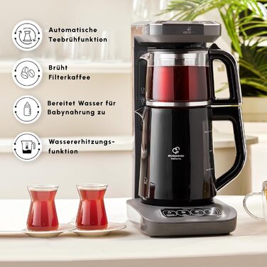 Чайник-робот Karaca Çaysever Robotea Pro 4-в-1, 2500Вт, Space Gray, автомат для чаю та фільтр-кави, індикатор свіжості, функція приготування питної води