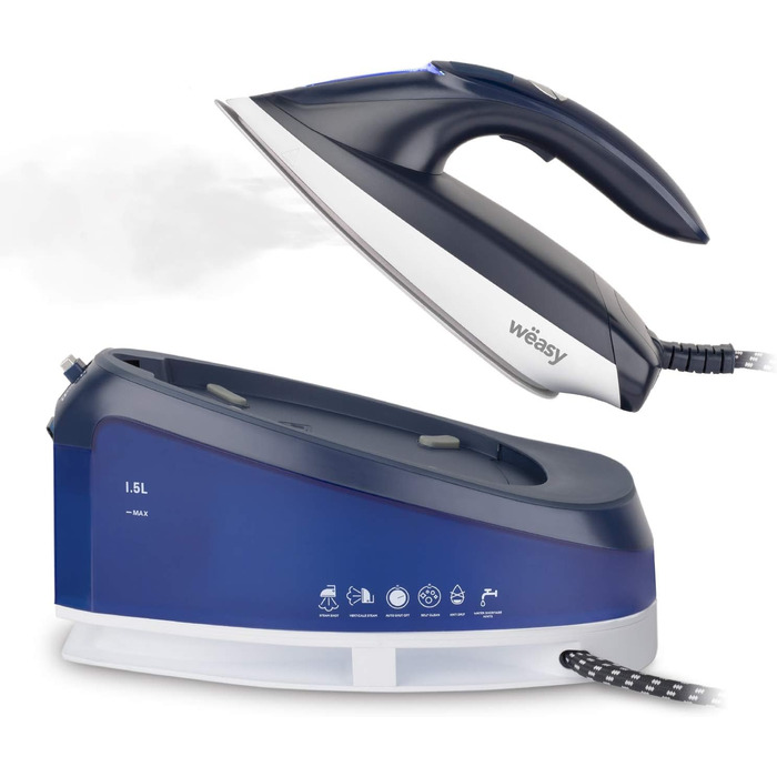 Парова праска-станція Weasy LIN220, 5,5 бар, 2200 Вт, 120 г/хв, нержавіюча підошва, вертикальне відпарювання, безперервна подача пари, резервуар 1,5 л, компактна