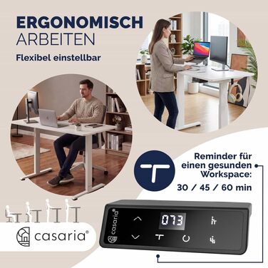 Ергономічний електричний стіл Casaria® з регулюванням висоти, бездротовою зарядкою, USB-C/A, LCD-дисплеєм, пам'яттю, вантажопідйомністю 80 кг (білий, 160x70 см)
