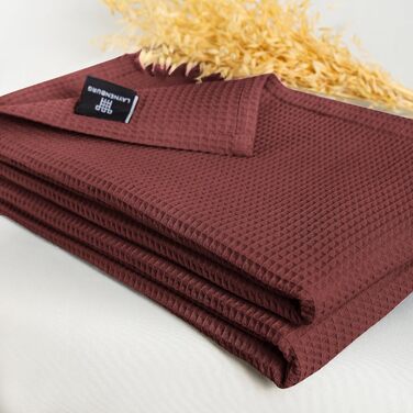 Плед LAYNENBURG Premium 180x220 см, вафельна тканина, 100% бавовна, теплий плед для ліжка, дивана, софи, махагон