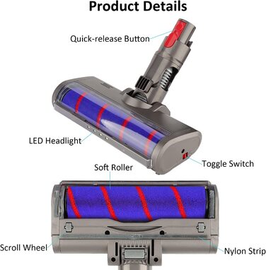 Насадка-щітка для підлоги з м'яким валиком для Dyson V7/V8/V10/V11/V15/SV10/SV11, аксесуар з швидкознімним кріпленням