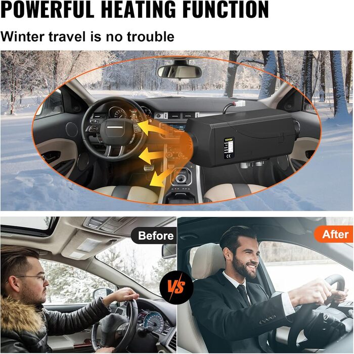 Автономний дизельний опалювач VEVOR 12V 8kW з LCD-дисплеєм та пультом дистанційного керування, 0.16-0.62 л/год, чорний