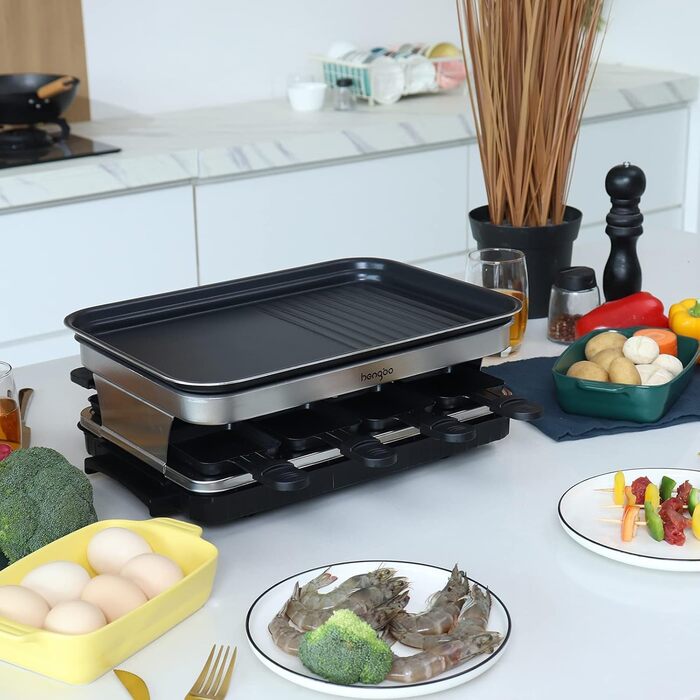 Ракле Грати для 8 осіб з антипригарним покриттям, 1500W, з міні-сковорідками та дерев'яними шпателями