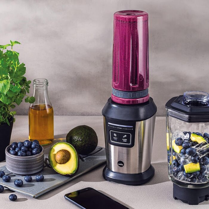 Блендер Wilfa ACTIVLIFE для смузі, 800 Вт, 0,8 л, 6 лез з нерж. сталі, BPA-free, пляшка 2GO, сріблясто-чорний