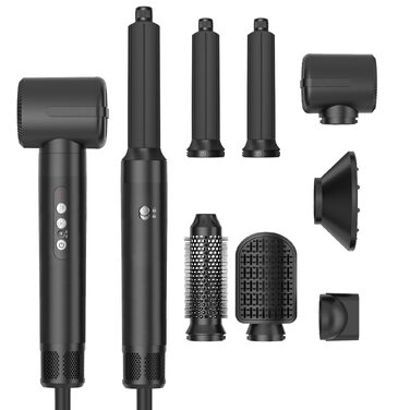 UKLISS Airstyler Pro 7 в 1: Фен-щітка з дифузором, 1400 Вт, професійний стайлер для сушіння, завивки та випрямлення волосся, чорно-золотий