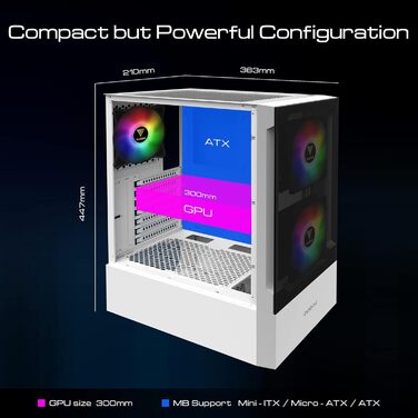 Ігровий корпус GAMDIAS ATX Mid-Tower, 3x120мм ARGB вентилятори, білий, скляна бокова панель, сітчаста передня панель, PSU-кожух