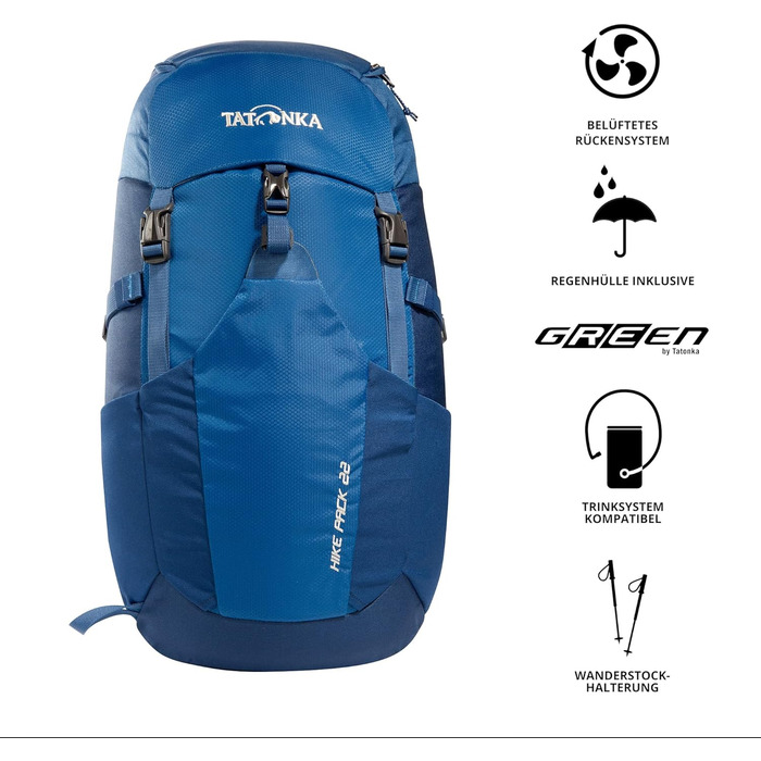 Рюкзак для походів Tatonka Hike Pack 22 л з вентиляцією спини та дощовиком, легкий і зручний, синій/темно-синій