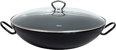 Вок Riess Classic з кришкою, емальований, 36 см, чорний, для індукції, 4 л
