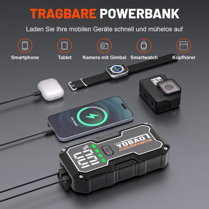 Бустер для автомобіля Starthilfe Powerbank 8000A 12V — Пусковий пристрій для акумуляторів авто, модель 9183