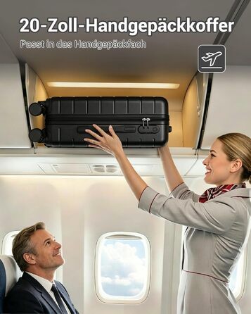 Ручна поклажа Валіза для Ryanair 55x40x20 см, Кабінний тролей на 4 колесах, Чорна, 20 дюймів