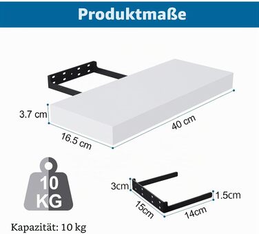 Плаваючі полиці BONTEC для ванної кімнати та стін, 40.6 см, білі, 2 шт., витримують до 10 кг, мінімалістичний дизайн, легкий монтаж