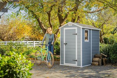 Садовий будинок Keter Manor 4x6S, 3.8м³, пластик, сірий, вологостійкий, 130x192x198 см