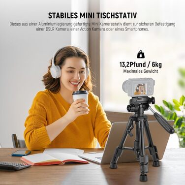 NEEWER міні настільний штатив для iPhone та камери з 3D-головкою, ручкою й пультом, для відеодзвінків та DSLR, навантаження до 6 кг, TP02