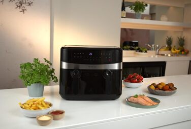 Цифрова подвійна аерофритюрниця Emerio, 2×5 л, 12 програм, без BPA, SMART FINISH, смаження без олії