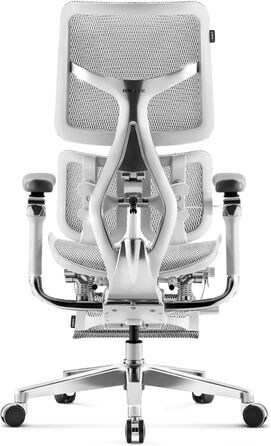 Офісне крісло Diablo Brave V-Kinetic, ергономічне, з підставкою для ніг, 5D підлокітники, сітчастий матеріал, регульована поперекова підтримка, вантажопідйомність до 120 кг, сірий, 126x70x70 см