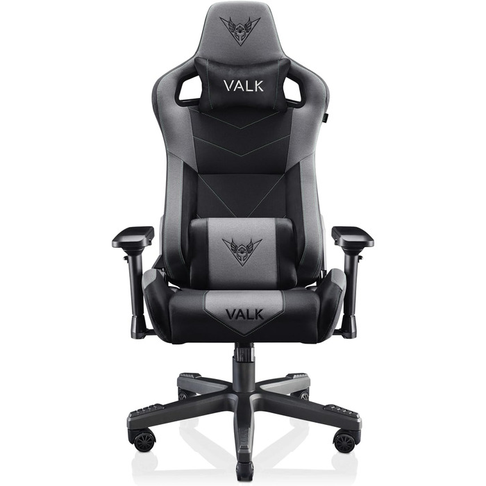 Ігровий крісло VALK Gaia з дихаючою тканиною, ергономічний офісний стілець, кут нахилу 160º, 4D підлокітники, газпатрон класу 4, професійне геймерське крісло (Onyx Schwarz), тканина Onyx Schwarz