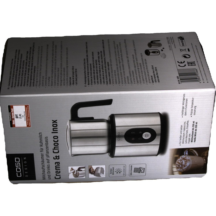 Електричний спінер для молока Caso Crema & Choco Inox, 4 функції, підходить для рослинного молока, нержавіюча сталь, термоізольована ручка, сенсорне LED-управління