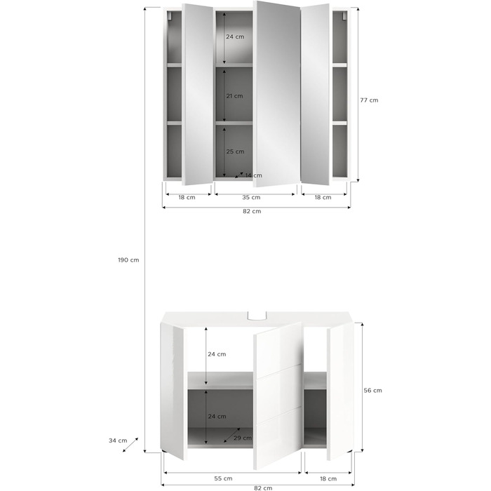 Набір меблів для ванної xonox.home Vira X2LA9B13, 2 предмети, білий глянцевий фасад, корпус меламін, з підсвіткою