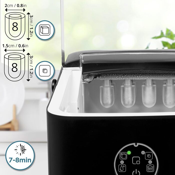 Автоматична льодогенераторна машина Duronic ICM12 BK, 1 л, до 12 кг льоду на добу, тихий компресор 54 дБ, 120 Вт, виготовлення кубиків льоду за 6-8 хвилин