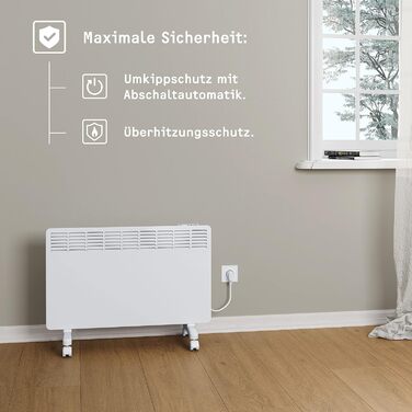 Електричний конвектор STIEBEL ELTRON 2 кВт, енергоощадний, для 25 м², з електронним керуванням, дисплеєм, колесами, білий, TÜV сертифікат