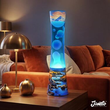 Декоративна лавова лампа Jambo Amber Crystal Liquid Motion Lamp з ефектом руху рідини (фіолетова рідина, жовтий віск), модель River Oasis, 39 см