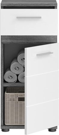 Комод для ванної Newroom, білий глянцевий, сріблясто-сірий, сучасний, 35x79x31 см, шафа-пенал, меблі для ванної, Pelia.one V1