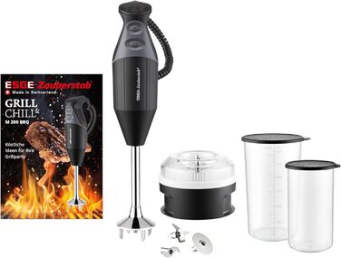 ESGE Zauberstab M 200 BBQ 98215 — професійний ручний блендер-пюратор, чорний, 200 Вт, до 17 000 об/хв, ергономічна ручка, Twinschalter, AC-мотор, комплект насадок