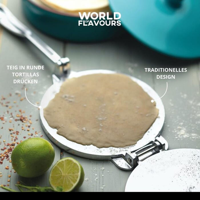 Прес для тортильї KitchenCraft World of Flavours, алюмінієвий, 20x20x9 см, сріблястий, у подарунковій коробці