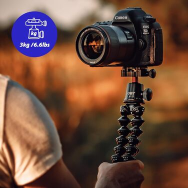 Гнучкий штатив JOBY GorillaPod 3K Pro Kit з алюмінію з кульовою головкою, QR-платою, для бездзеркальних камер, вантажопідйомність 3 кг, вироблено в Італії